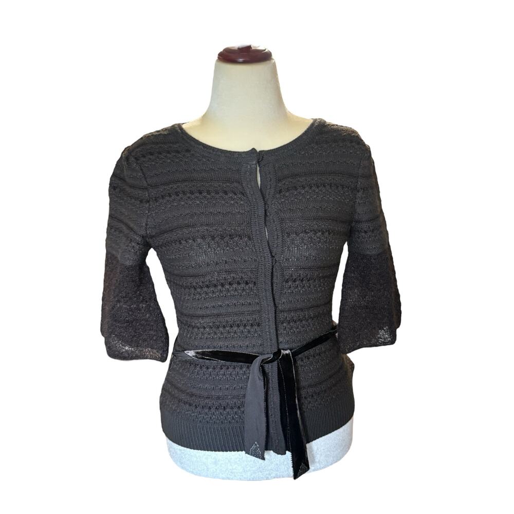 Elie Tahari Brown Wool Short Sleeve Sweater - Medium
